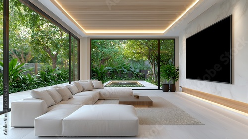 Luxurious Living Room with Modern Design and Outdoor View