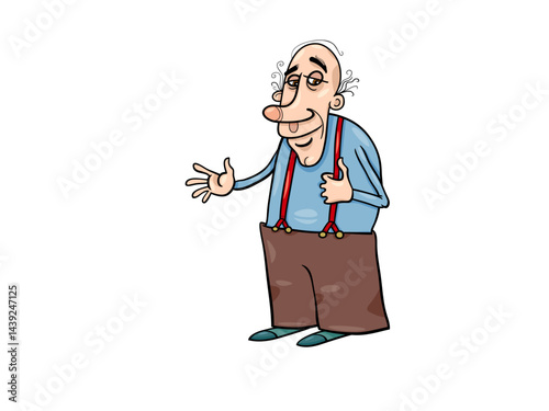 Cartoon Man with Suspenders Illustration and Isolated Black Background