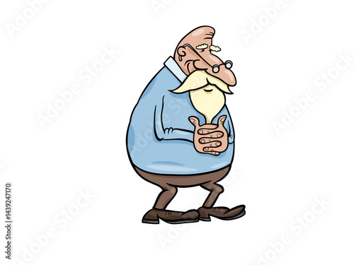 An old man in light-blue shirt with long white beard