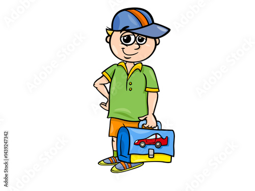 The Young Boy is Going to School with a Bag