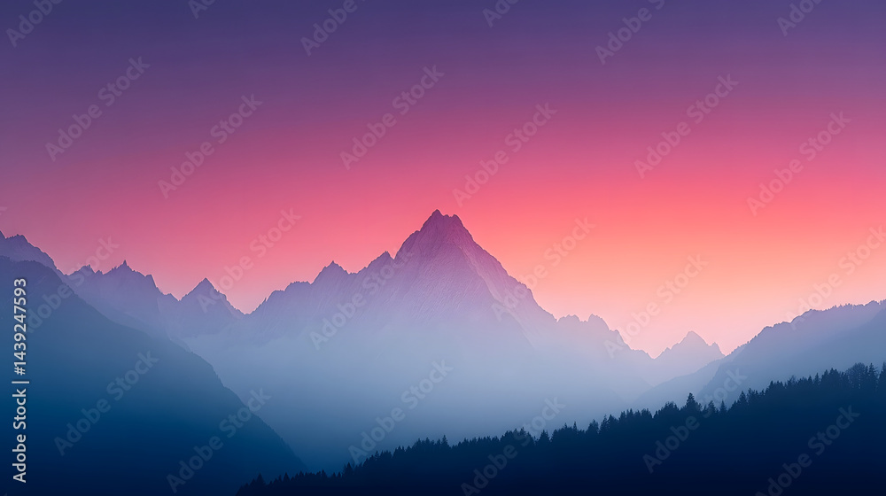 Mountain at night, professional eye-catching photo with deep shadows and stars in the sky.