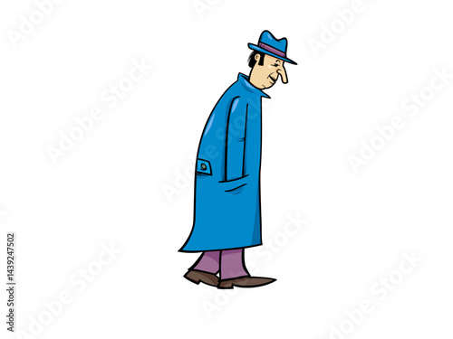Blue Coat Man Walking Alone in the Dark Night Sad