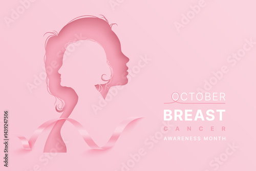 October breast cancer awareness month poster with old woman and girl