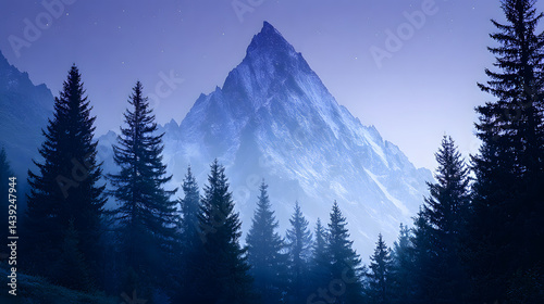 Obraz na płótnie Mountain at night, professional eye-catching photo with deep shadows and stars in the sky.
w salonie