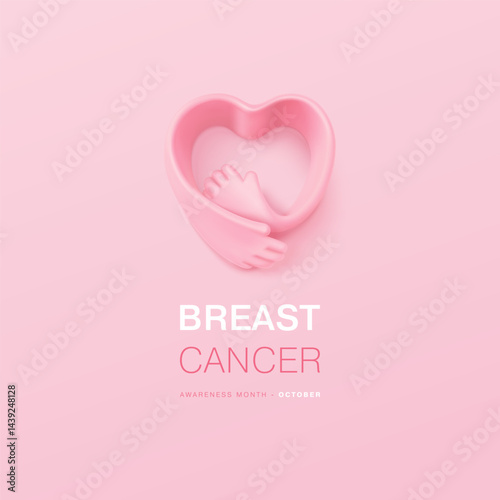 October breast cancer awareness month poster with ribbon and flower