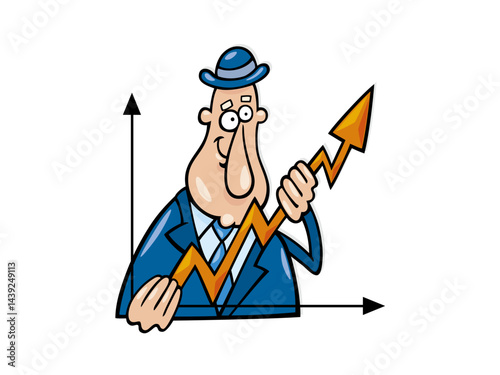 Enthusiastic Businessman with Rising Arrow Symbolizing Economic Growth and Achievement