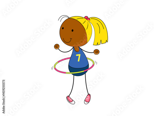 Girl with Hula Hoop Having Fun While Exercising at Home