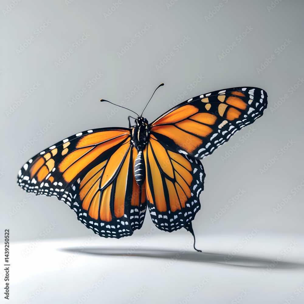 Monarch butterfly with open wings on a white background Monarch butterfly with open wings on a white background