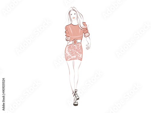 Fashionable Woman In A Stylish Dress Walking Confidently