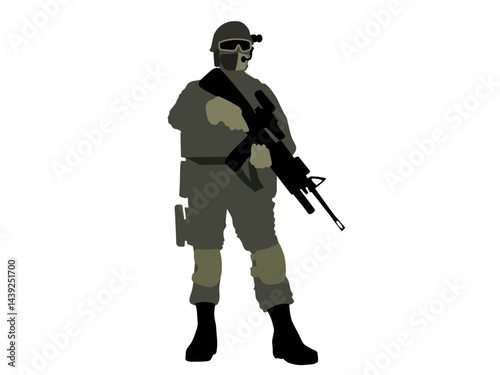 Armed Soldier Prepared for Battle in the Dark of Night