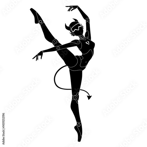 Devilish Dancer Expressing Joy in a Silhouette Style  