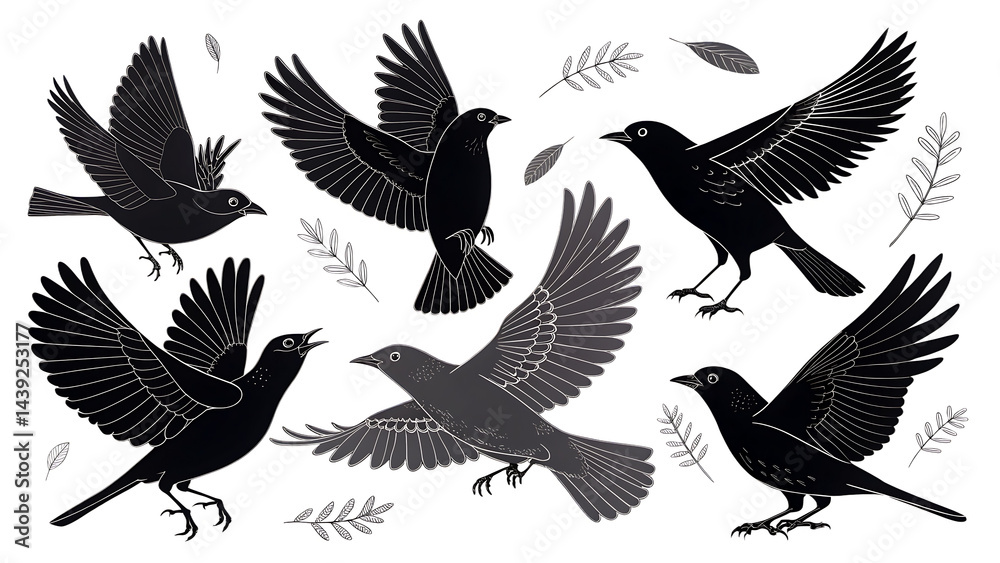 Fototapeta premium set of silhouettes of birds