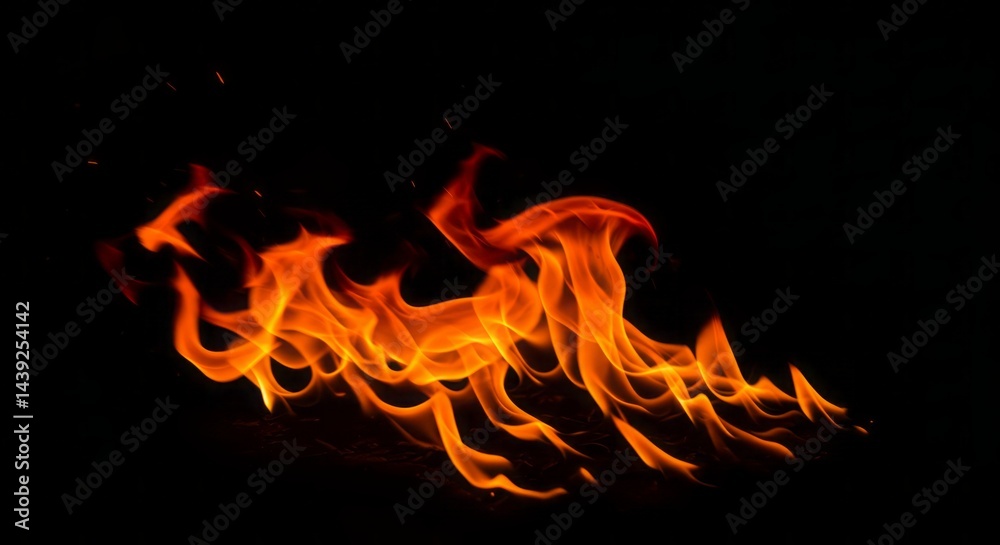 Fototapeta premium Intense flames glowing against a black backdrop creating dynamic shapes