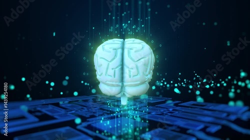 Brain human head with binary code background