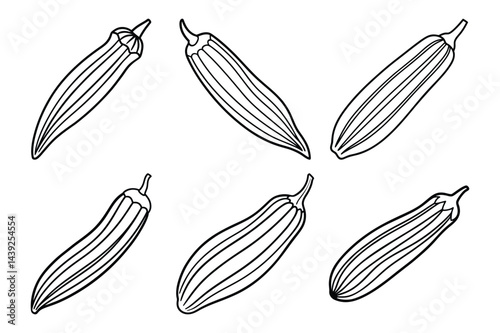 Okra vegetable line icon set vector illustration design with white background