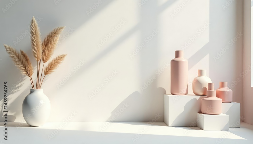 Clean white backdrop, elegant product display, close-up, powder Clean white backdrop, elegant product display, close-up, powder