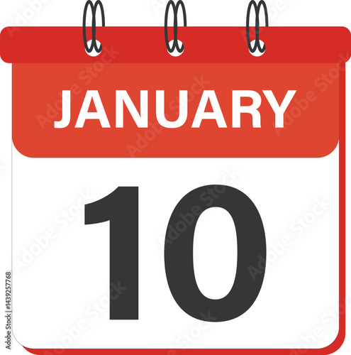 Daily remainder January 10 date icon design in red color