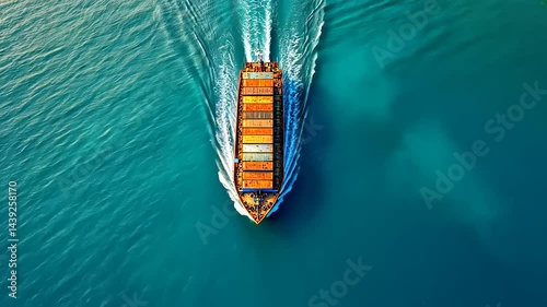 Aerial View of a Cargo Ship on Teal Ocean