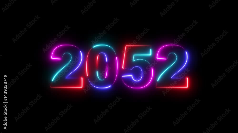 2052 neon line text. Abstract 2052 neon text animation, Glowing neon number text background 4k video. Digital font against a dark background with neon line looping animation. Happy new year concept 2052 neon line text. Abstract 2052 neon text animation, Glowing neon number text background 4k video. Digital font against a dark background with neon line looping animation. Happy new year concept