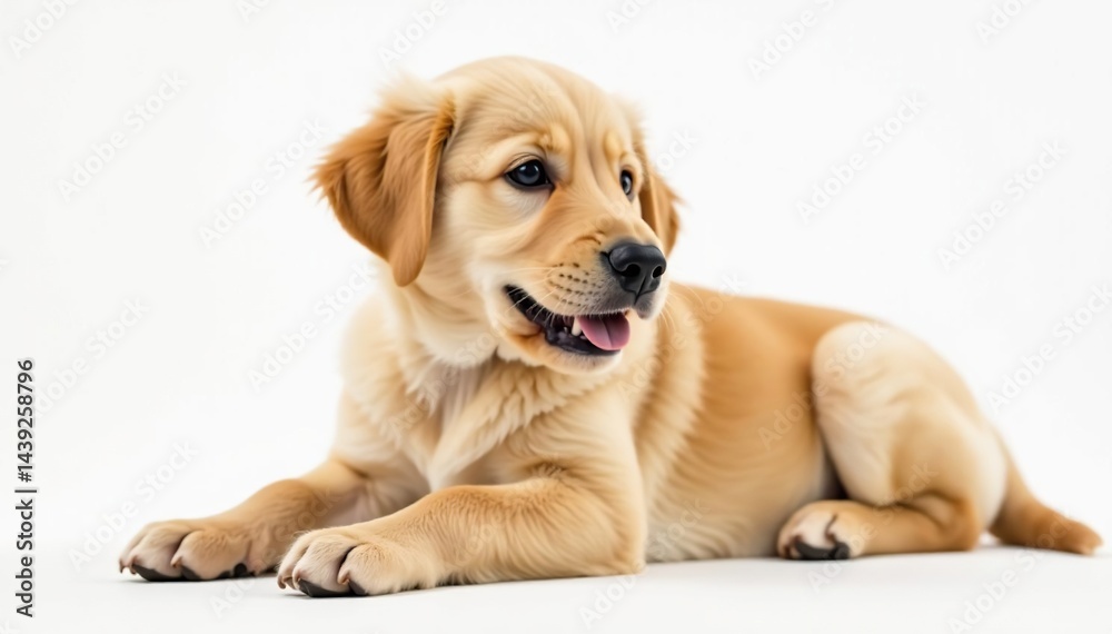 Golden Retriever puppy lies down, white backdrop, puppy, animal Golden Retriever puppy lies down, white backdrop, puppy, animal