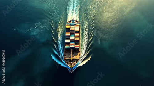 Aerial View Of A Cargo Ship Sailing On Dark Blue Water