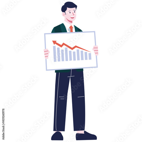 A businessman showing a chart with a declining trend.