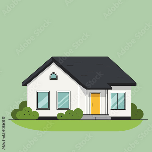 Charming Family House with Lush Garden and Bright Sunny Surroundings.A picturesque cozy house with a lush garden, situated against a clear, sunny sky, promoting tranquility and homeliness.