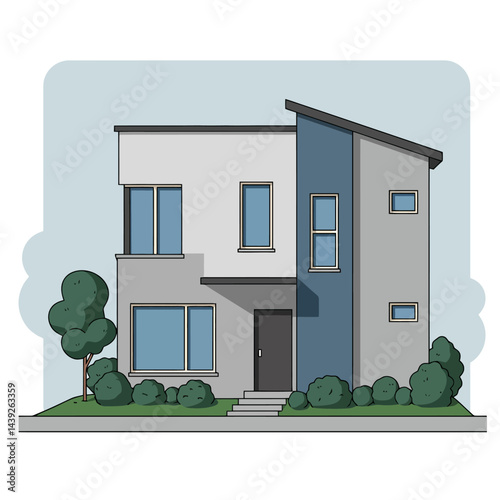 Charming Family House with Lush Garden and Bright Sunny Surroundings.A picturesque cozy house with a lush garden, situated against a clear, sunny sky, promoting tranquility and homeliness.