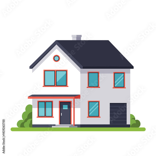 Charming Family House with Lush Garden and Bright Sunny Surroundings.A picturesque cozy house with a lush garden, situated against a clear, sunny sky, promoting tranquility and homeliness.