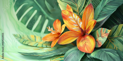 Wallpaper Mural bright pop-up book style of stylized tropical flowers and leaves with layered paper petals Torontodigital.ca