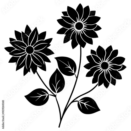  black and white flowers silhouette on white background