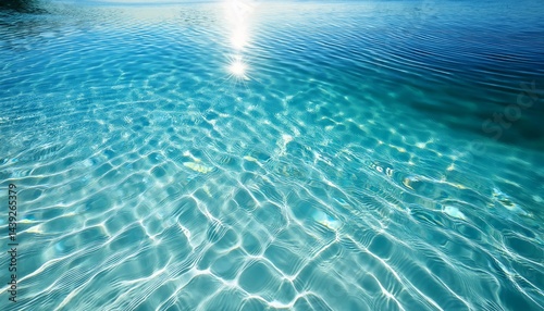 Crystal-clear water reflecting sunlight, creating mesmerizing patterns and a serene, tranquil atmosphere.