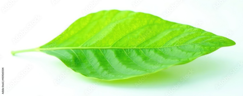 Fototapeta premium delicate green leaf isolated on white background, foliage, texture