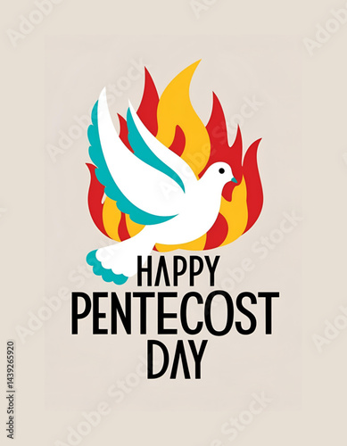 Pentecost Day Greeting Card with Dove and Fire Flame Illustration Sunday Holy Spirit