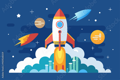 Rocket Labeled Startup Taking Off With Stock  a vector illustration