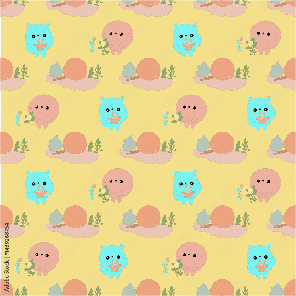 Soft Creamy Wallpaper with Cute Cartoon Nature: Sweet, Cozy, and Charming Designs original vector
