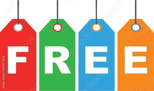 Colorful hanging tags with bold typography and high contrast design for sale promotion