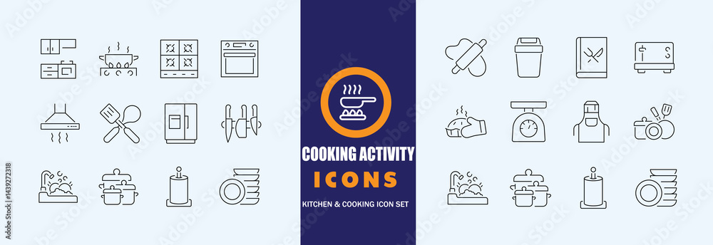 Naklejka premium kitchen icon set with food drink and cooking symbols