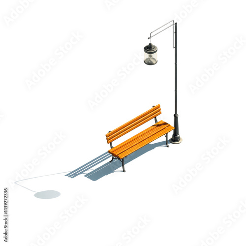 Isometric View of a Park Bench and Lamppost