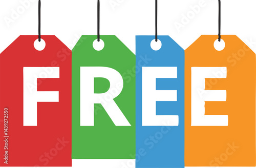 Colorful hanging tags with bold typography and high contrast design for sale promotion