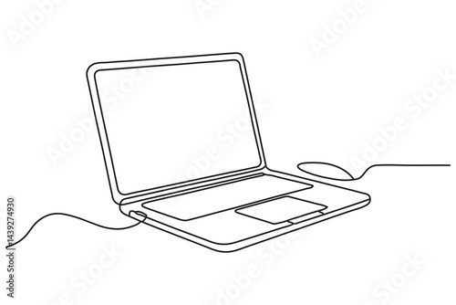 Continuous line drawing of laptop computer outline Vector illustration
