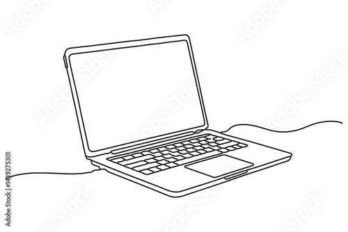 Continuous line drawing of laptop computer outline Vector illustration
