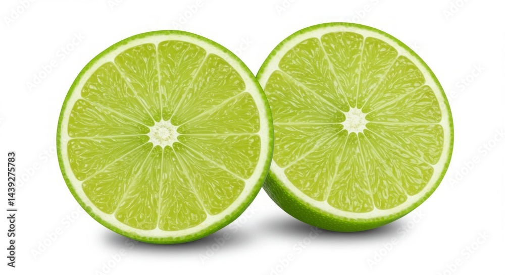 Two vibrant lime halves showcase juicy citrus freshness and healthy eating Two vibrant lime halves showcase juicy citrus freshness and healthy eating
