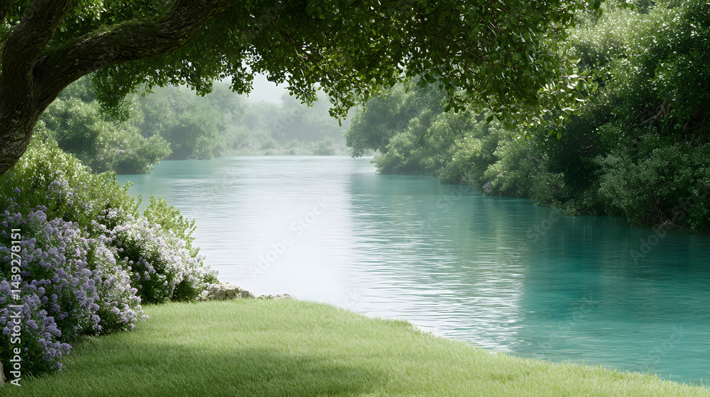 Ultra-realistic 4K photograph of a lush green lawn with dew drops on the leaves.