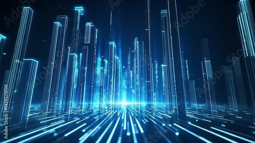 Futuristic Glowing Blue Cityscape at Night