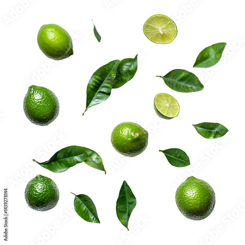 Fresh limes and leaves vibrant green fruit arrangement