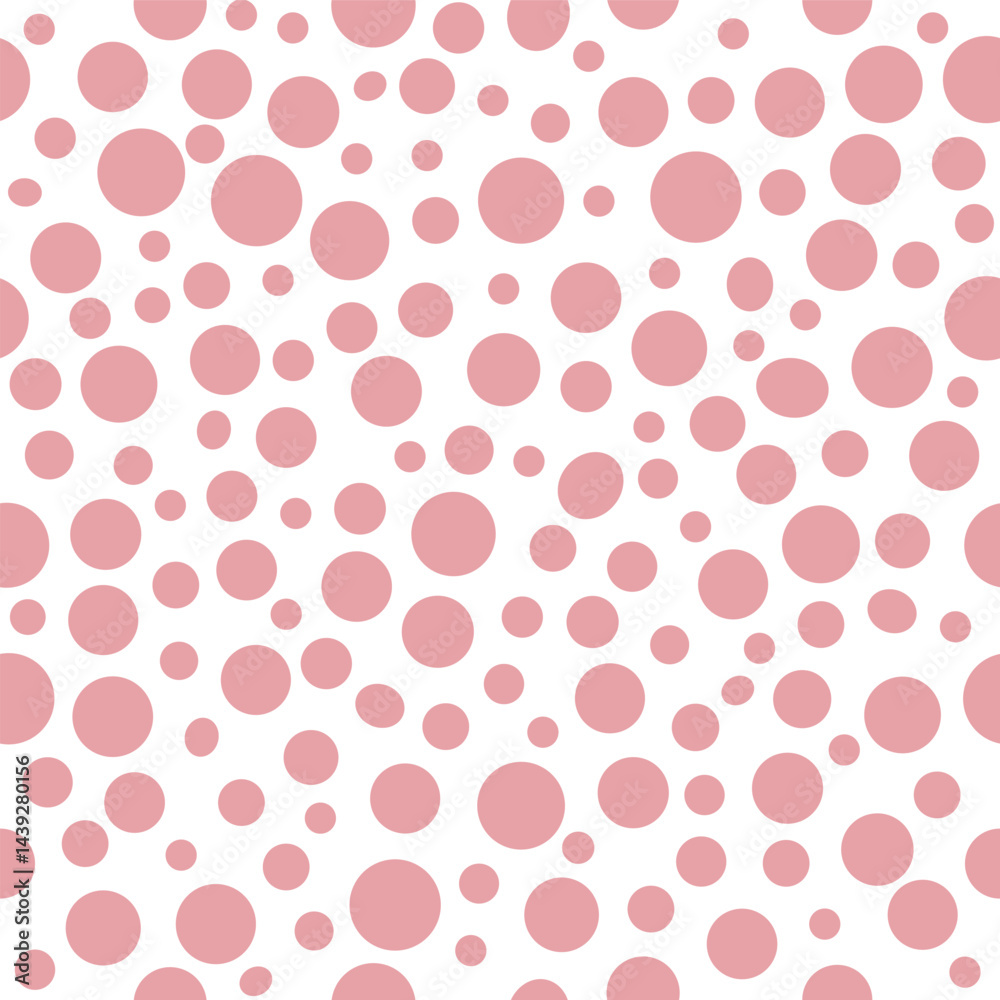 seamless polka dots pattern. cute pink polka dot seamless pattern design with random sized circles on white background perfect for fabric prints, wallpaper and surface decoration
