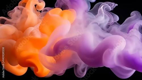 Orange And Purple Ink Swirls On Black Background