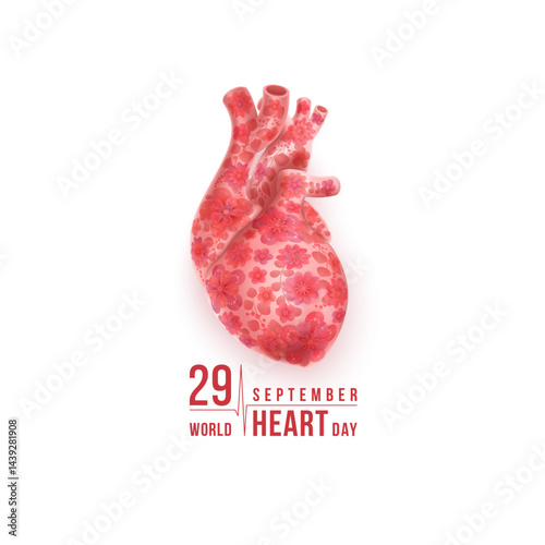 Heart day vector illustration with heart organ and flowers