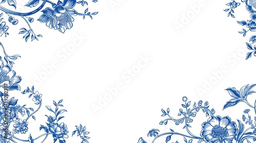 This image showcases a classic blue - and - white porcelain - inspired border. Delicate blue floral motifs wind gracefully on a white background, exuding an elegant charm.